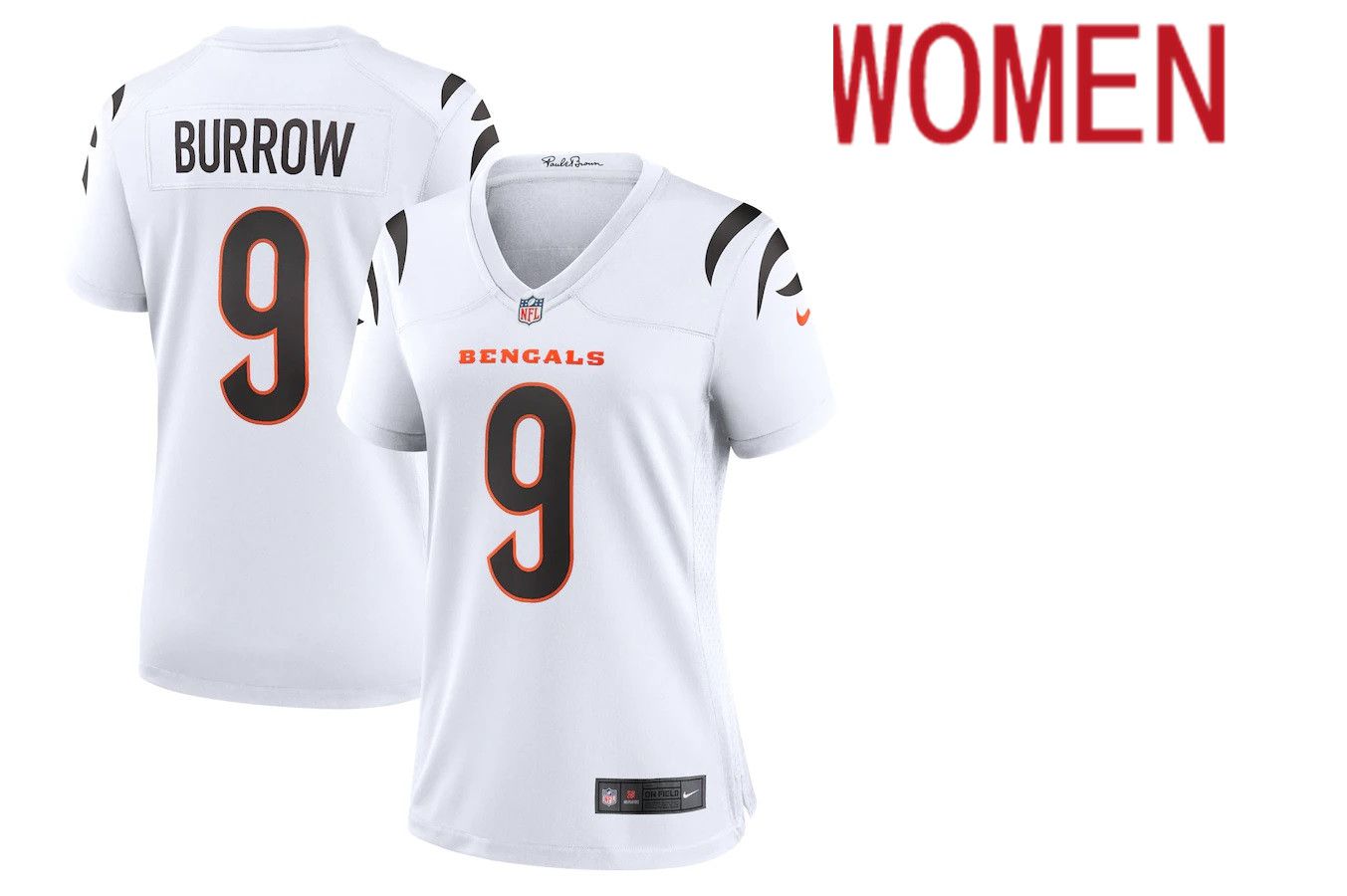 Women Cincinnati Bengals 9 Joe Burrow Nike White Game NFL Jersey